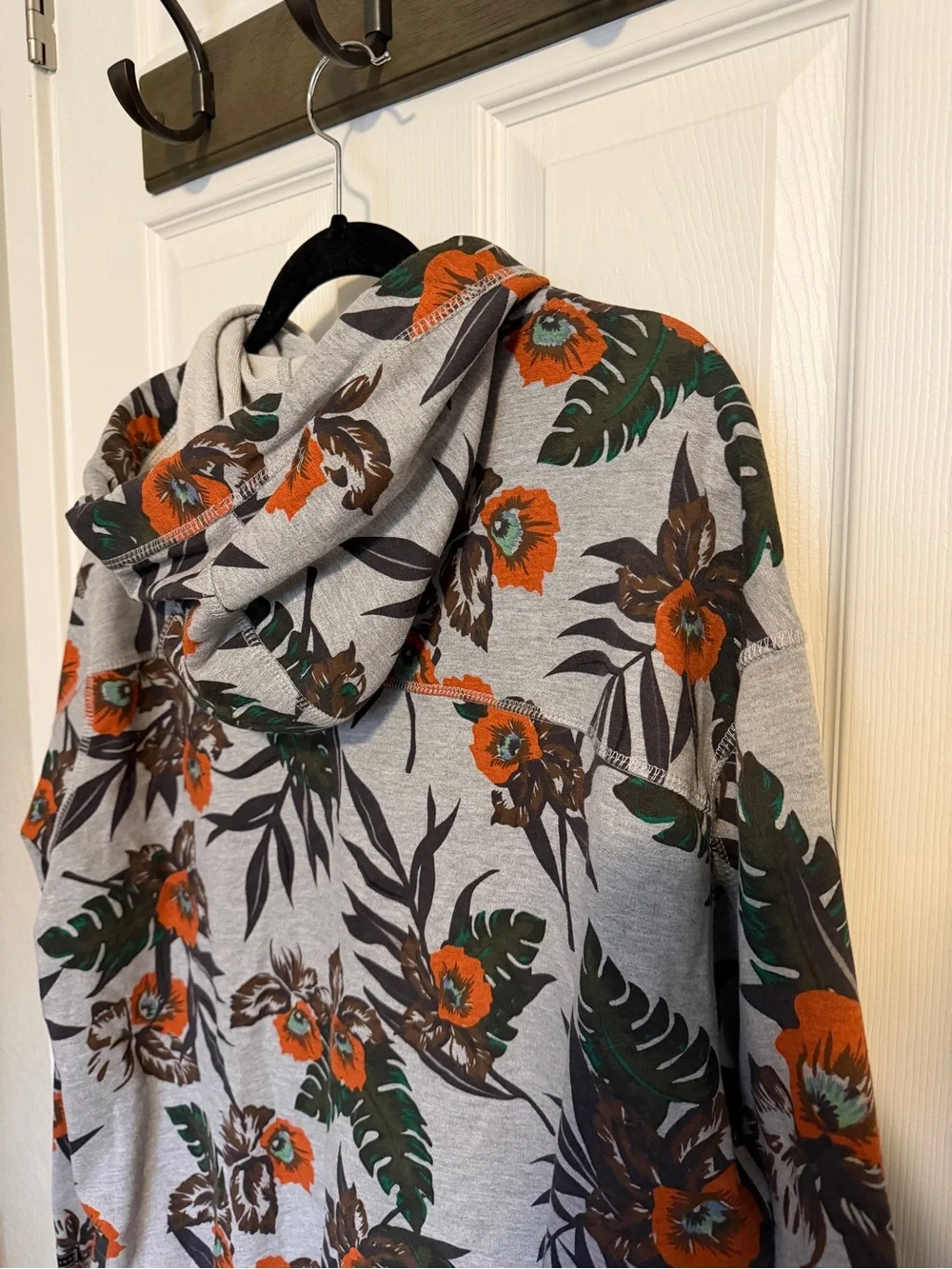Sean John Tropical Floral Full Zip Hoodie Gray Orange Green Size XL